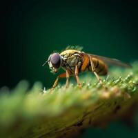 A yellow and black fly sits on a leaf Generated photo