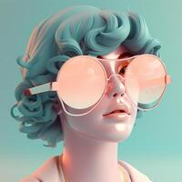 un mujer con azul pelo y un grande redondo Gafas de sol generativo ai generado foto