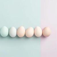 A row of eggs on a pastel blue and pink background Generated photo