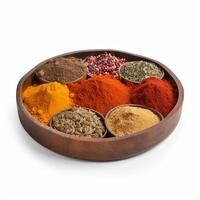 A wooden bowl of spices Generated photo
