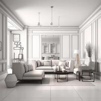 A living room with a white couch Generated photo