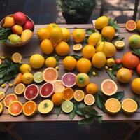 A table with several different fruits Generated photo