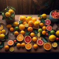 A table with several different fruits Generated photo