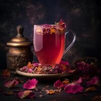 A cup of tea with a flower Generated photo