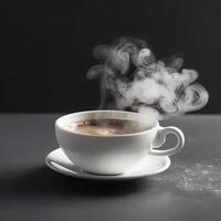 un taza de café con vapor generativo ai generado foto