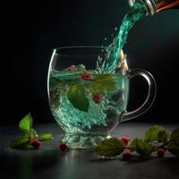 A glass of blue cocktail with mint leaves Generated photo