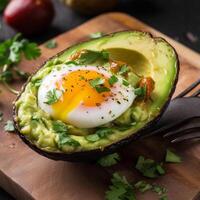 Avocado with an egg Generated photo