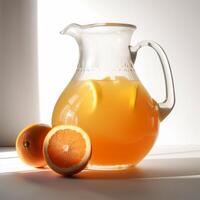 un jarra de líquido con un medio de naranja generativo ai generado foto
