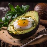 Avocado with an egg Generated photo