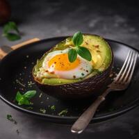 Avocado with an egg Generated photo