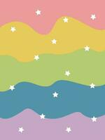 Rainbow striped background in pastel colors. Rainbow and stars. Vector illustration