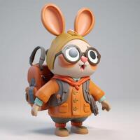 A toy rabbit with a backpack and glasses Generated photo