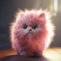 un rosado mullido gato con verde ojos generativo ai generado foto