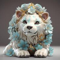 A lion with a blue headband Generated photo