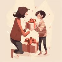 A cartoon of a child giving a gift Generated photo