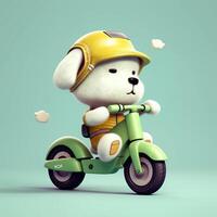 A white teddy bear riding a green scooter Generated photo