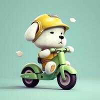 A white teddy bear riding a green scooter Generated photo