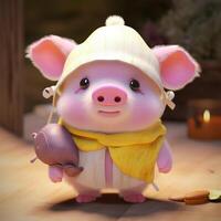A pig with a hat and a hood Generated photo