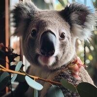 un coala oso se sienta en un árbol generativo ai generado foto