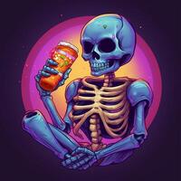 A cartoon skeleton holding a beer Generated photo