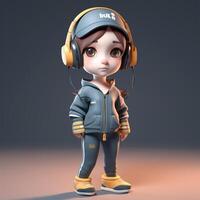 A cartoon character with a cap and headphones Generated photo