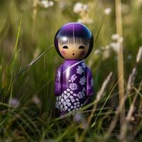 A purple doll with a white flower Generated photo