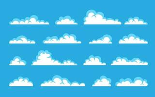 Cloud. Abstract white cloudy set isolated on blue background. Vector illustration