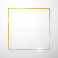 Gold shiny glowing vintage frame with shadows isolated on transparent background. Golden luxury realistic rectangle border. Vector illustration