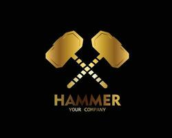 Hammer logo in gold color vector
