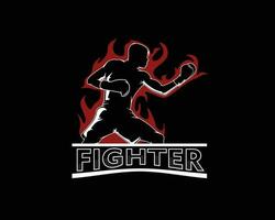 Silhouette fighter man logo on a black vector