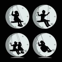 Swinging kids silhouette collection set vector