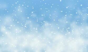 Christmas snow. Falling snowflakes on light blue background. Snowfall. Vector illustration