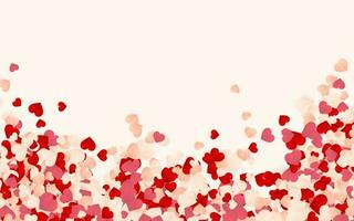 Happy Valentines Day background, paper red, pink and white orange hearts confetti. Vector illustration