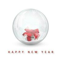 Snow globe ball with gift box. Realistic new year chrismas object with shadow. Vector illustration