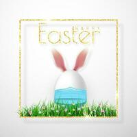 Happy Easter. Easter egg with rabbit ear in medical face mask on white background. Vector illustration