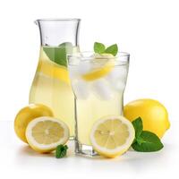 Two glasses of lemonade with a pitcher Generated photo