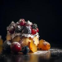 A fruit cake with berries Generated photo