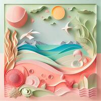 Abstract paper art of summer seascape. Illustration. photo