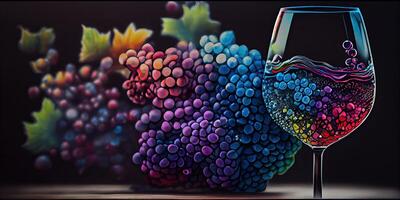 Abstract and colorful background of grapes and wine. photo