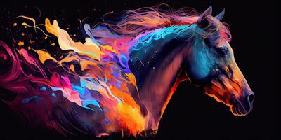 ilustración de vistoso caballo y color lugares. generativo ai foto