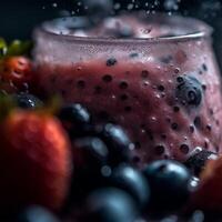 A glass of blueberries and strawberries Generated photo