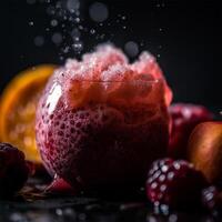 A pink drink with a splash of liquid Generated photo