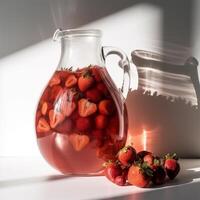 A pitcher of strawberry juice Generated photo