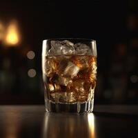 A glass of whiskey with ice cubes Generated photo