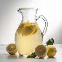 A pitcher of lemonade with lemons Generated photo