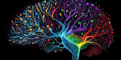 Brain exploding with different colors. photo