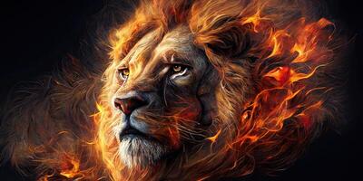 Lion on fire for background. photo