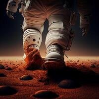 Astronaut Stepping on the ground of mars. photo