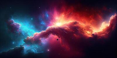 Space background with nebula and fictional planets. photo