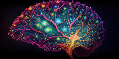 cerebro explotando con diferente colores. generativo ai foto